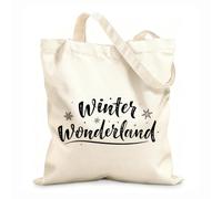 AILOONG Polyester Cotton Shopping Bags Winter Wonderland Hand Drawn Simple Lettering 12 oz thick fabric Reusable 31x36cm Medium
