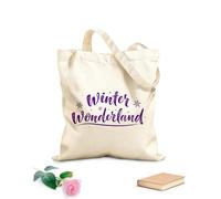 AILOONG Polyester Cotton Shopping Bags Winter Wonderland Hand Drawn Simple Lettering 340g/m² thick fabric Reusable