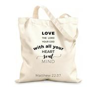 AILOONG Polyester Cotton Storage bags 12 oz thick fabric biblical phrase from matthew gospel love Customizable slogan 31x36cm Medium