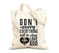 AILOONG Polyester Cotton Storage bags 12 oz thick fabric dont worry everything will be okay love god Customizable slogan 25x30cm Small
