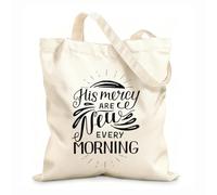 AILOONG Polyester Cotton Storage bags 12 oz thick fabric hand lettering with bible verse his mercy are new Customizable slogan 25x30cm Small