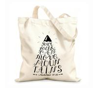 AILOONG Polyester Cotton Storage bags 12 oz thick fabric hand lettering your faith can move mountains Customizable slogan 25x30cm Small