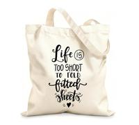 AILOONG Polyester Cotton Storage bags 12 oz thick fabric life is too short too short to fold fitted sheets Customizable slogan 35x40cm Large