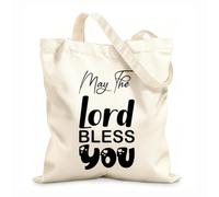 AILOONG Polyester Cotton Storage bags 12 oz thick fabric may the lord bless you letters quote Customizable slogan 25x30cm Small