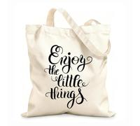 AILOONG Polyester Cotton Storage bags 12 oz thick fabric modern calligraphy positive quote enjoy the little Customizable slogan 25x30cm Small