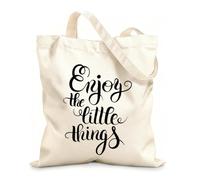AILOONG Polyester Cotton Storage bags 12 oz thick fabric modern calligraphy positive quote enjoy the little Customizable slogan 31x36cm Medium
