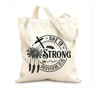 AILOONG Polyester Cotton Storage bags 12 oz thick fabric she is strong proverbs gift jesus Customizable slogan 31x36cm Medium