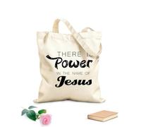 AILOONG Polyester Cotton Storage bags 12 oz thick fabric there is power in name jesus Customizable slogan 31x36cm Medium