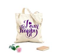 AILOONG Polyester Cotton Storage bags 340g/m² thick fabric i am happy modern calligraphy quote Customizable slogan