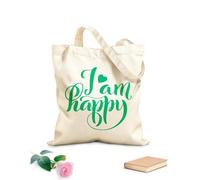 AILOONG Polyester Cotton Storage bags 340g/m² thick fabric i am happy modern calligraphy quote Customizable slogan
