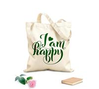 AILOONG Polyester Cotton Storage bags 340g/m² thick fabric i am happy modern calligraphy quote Customizable slogan