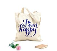 AILOONG Polyester Cotton Storage bags 340g/m² thick fabric i am happy modern calligraphy quote Customizable slogan