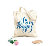 AILOONG Polyester Cotton Storage bags 340g/m² thick fabric i am happy modern calligraphy quote Customizable slogan