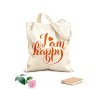 AILOONG Polyester Cotton Storage bags 340g/m² thick fabric i am happy modern calligraphy quote Customizable slogan
