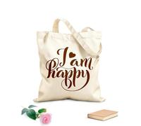 AILOONG Polyester Cotton Storage bags 340g/m² thick fabric i am happy modern calligraphy quote Customizable slogan