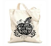 AILOONG Polyester Cotton Storage bags an apple a day ke the doctor away motivational 12 oz thick fabric Customizable slogan 25x30cm Small