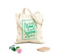 AILOONG Polyester Cotton Storage bags best time to drink coffee is now isolated 340g/m² thick fabric Customizable slogan