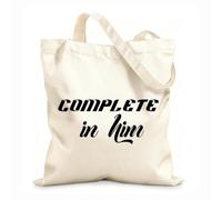 AILOONG Polyester Cotton Storage bags christian quote complete in him 12 oz thick fabric Customizable slogan 25x30cm Small