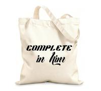 AILOONG Polyester Cotton Storage bags christian quote complete in him 12 oz thick fabric Customizable slogan 35x40cm Large