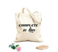 AILOONG Polyester Cotton Storage bags christian quote complete in him 12 oz thick fabric Customizable slogan 35x40cm Large