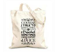 AILOONG Polyester Cotton Storage bags crochet quote and saying course i talk to myself 12 oz thick fabric Customizable slogan 25x30cm Small
