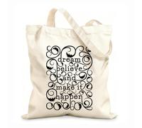 AILOONG Polyester Cotton Storage bags Dream Believe And Make It Happen Motivational 12 oz thick fabric Customizable slogan 35x40cm Large