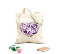 AILOONG Polyester Cotton Storage bags hand lettering count your blessing with leaves 340g/m² thick fabric Customizable slogan