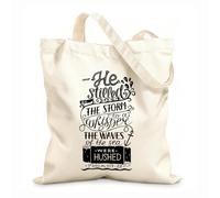AILOONG Polyester Cotton Storage bags hand lettering he stilled the storm to a whisper 12 oz thick fabric Customizable slogan 35x40cm Large
