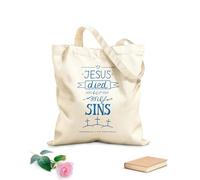 AILOONG Polyester Cotton Storage bags hand lettering jesus died 340g/m² thick fabric Customizable slogan
