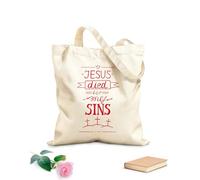 AILOONG Polyester Cotton Storage bags hand lettering jesus died 340g/m² thick fabric Customizable slogan