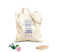 AILOONG Polyester Cotton Storage bags hand lettering jesus died 340g/m² thick fabric Customizable slogan
