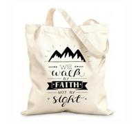 AILOONG Polyester Cotton Storage bags hand lettering we walk faith not sight 12 oz thick fabric Customizable slogan 31x36cm Medium