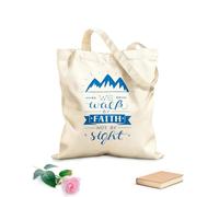 AILOONG Polyester Cotton Storage bags hand lettering we walk faith not sight 340g/m² thick fabric Customizable slogan