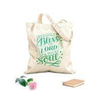 AILOONG Polyester Cotton Storage bags hand lettering with bible verse bless the lord o 340g/m² thick fabric Customizable slogan