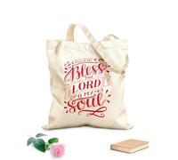 AILOONG Polyester Cotton Storage bags hand lettering with bible verse bless the lord o 340g/m² thick fabric Customizable slogan
