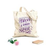 AILOONG Polyester Cotton Storage bags hand lettering with bible verse bless the lord o 340g/m² thick fabric Customizable slogan