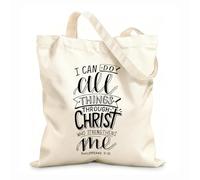 AILOONG Polyester Cotton Storage bags hand lettering with bible verse i can all things 12 oz thick fabric Customizable slogan 31x36cm Medium