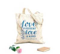 AILOONG Polyester Cotton Storage bags hand lettering with bible verse love is patient 340g/m² thick fabric Customizable slogan