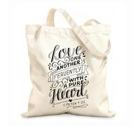 AILOONG Polyester Cotton Storage bags hand lettering with bible verse love one another 12 oz thick fabric Customizable slogan 25x30cm Small