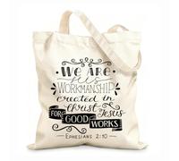 AILOONG Polyester Cotton Storage bags hand lettering with bible verse we are his 12 oz thick fabric Customizable slogan 35x40cm Large
