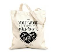 AILOONG Polyester Cotton Storage bags hand lettering with bible verse your word i have 12 oz thick fabric Customizable slogan 25x30cm Small