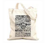 AILOONG Polyester Cotton Storage bags hand lettering with inscription rules of the house 12 oz thick fabric Customizable slogan 25x30cm Small