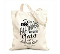 AILOONG Polyester Cotton Storage bags hand lettering wth bible verse i can do all things 12 oz thick fabric Customizable slogan 25x30cm Small