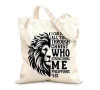 AILOONG Polyester Cotton Storage bags i can do all thing through christ who strengthens 12 oz thick fabric Customizable slogan 25x30cm Small