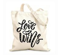 AILOONG Polyester Cotton Storage bags love wins hand drawn lettering phrase on 12 oz thick fabric Customizable slogan 25x30cm Small