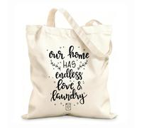 AILOONG Polyester Cotton Storage bags our home has endless love & laundry 12 oz thick fabric Customizable slogan 25x30cm Small