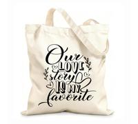 AILOONG Polyester Cotton Storage bags our love story is my favorite isolated 12 oz thick fabric Customizable slogan 25x30cm Small