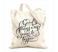 AILOONG Polyester Cotton Storage bags positive lettering good things are going to happen 12 oz thick fabric Customizable slogan 31x36cm Medium