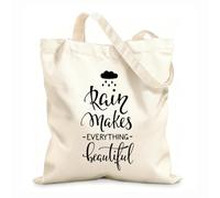 AILOONG Polyester Cotton Storage bags rain autumn days quotes typography set 12 oz thick fabric Customizable slogan 31x36cm Medium