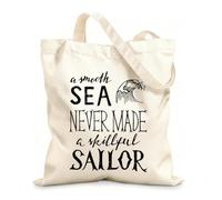 AILOONG Polyester Cotton Storage bags smooth sea never made a skilled sailor lettering 12 oz thick fabric Customizable slogan 31x36cm Medium